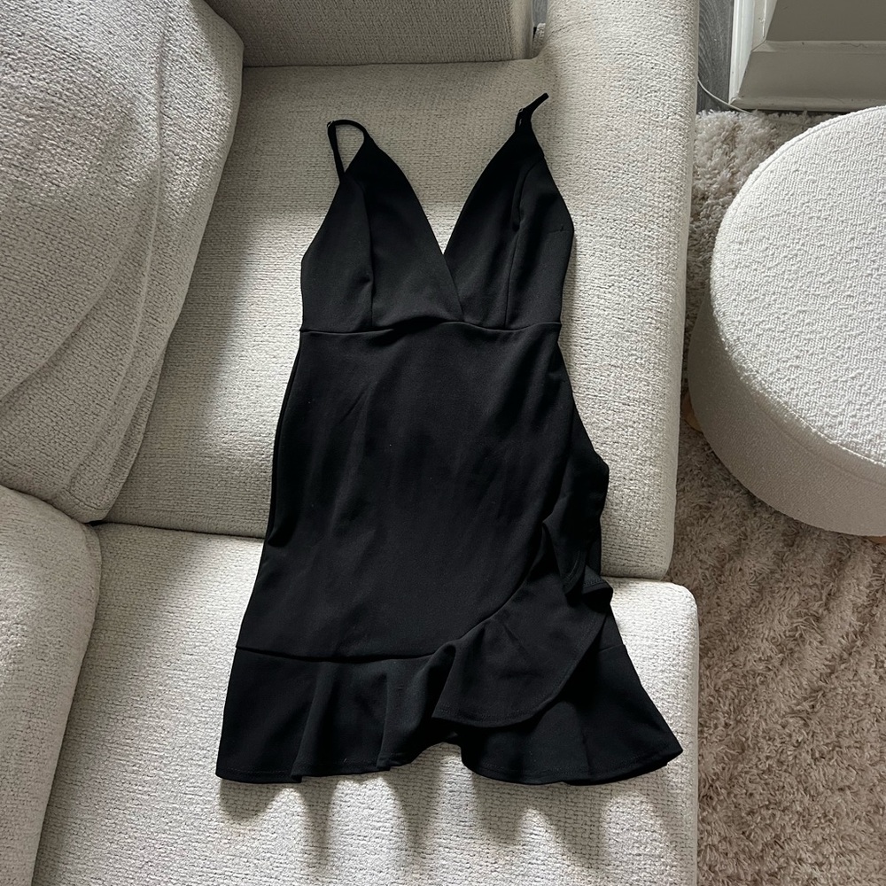 Sunset + Spring Ruffled Crossover Mini Dress - Black
